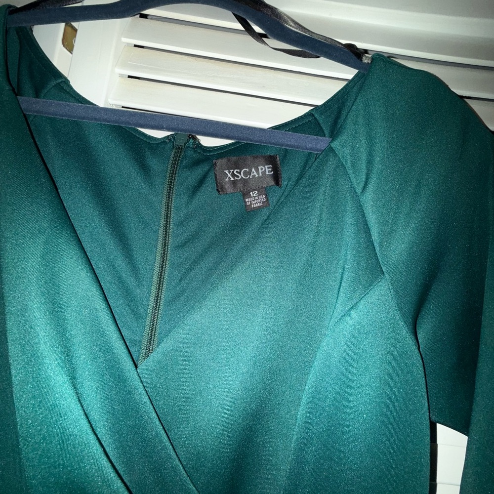 Macy's XSCAPE Teal Long-Sleeve Wrap-Front Dress